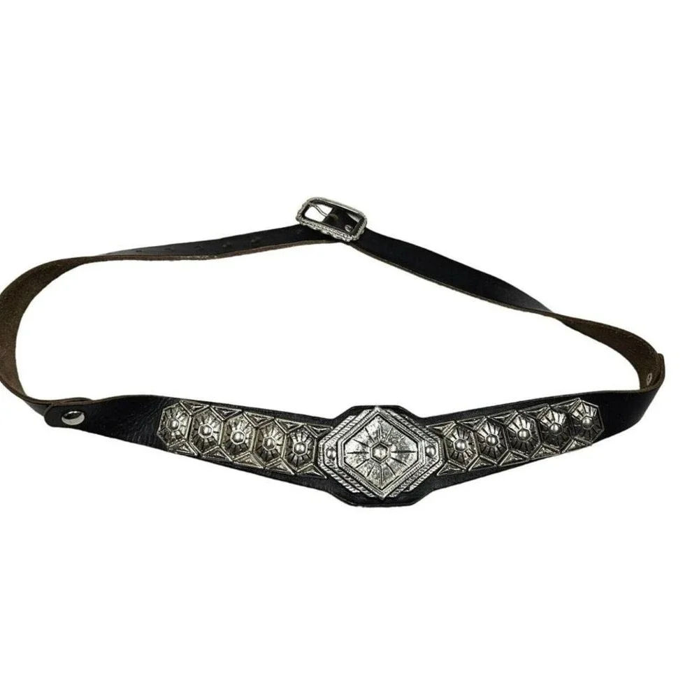 Concho Black Leather Silver Color Belt Womens‎ 34 Festival Heavy Southwestern